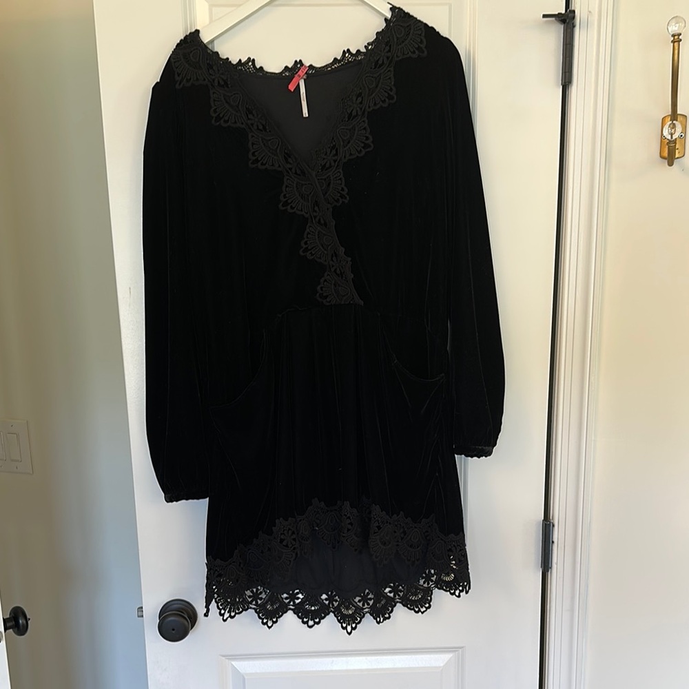 FP Velvet Black Lace Trim Dress